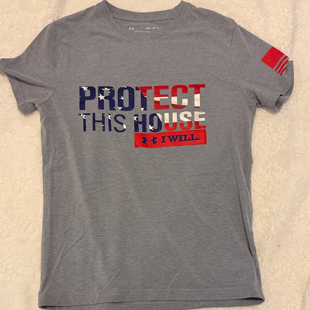 Under Armour Gray Tee with Red & Navy 'Protect This House' Graphic